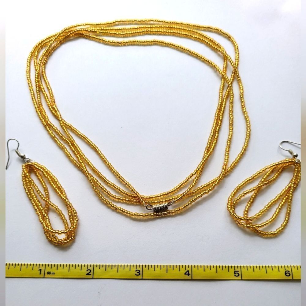 AFRICAN Handmade❤️  Gold BEADED Infinity Necklace and Earring Set!! Stunning ❤️